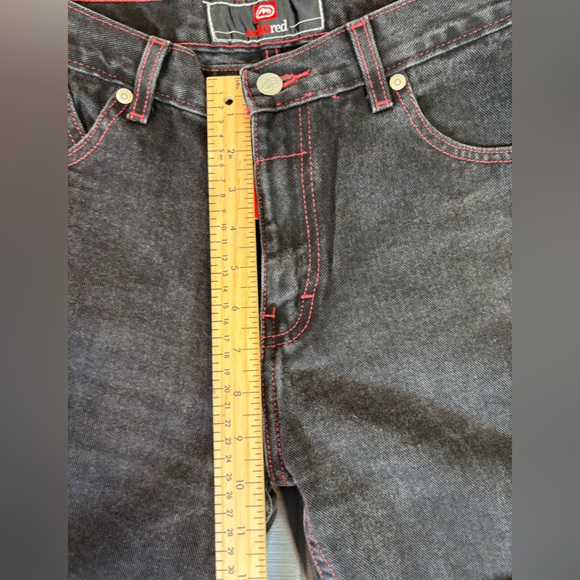 Vintage Ecko Red Black Jeans Women’s Size 9 Y2K Red Stitch Denim Straight - Picture 9 of 10